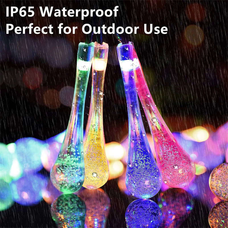 20LED Outdoor Waterproof Solar Light String RGB Christmas Light Water Drop Light