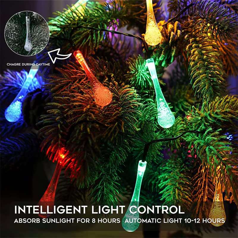 20LED Outdoor Waterproof Solar Light String RGB Christmas Light Water Drop Light