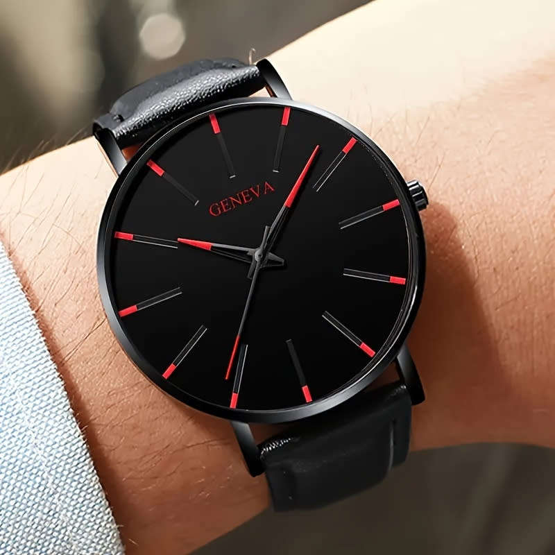 1pc Round Men's Quartz Watch 1pc Bracelet 1pc Necklace Set