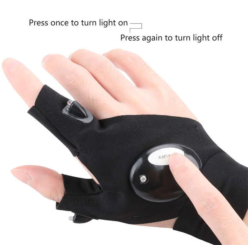 LED Flashlight Fingerless Gloves, Fingerless Night Light, Waterproof Flashlight Gloves - 1 Pair