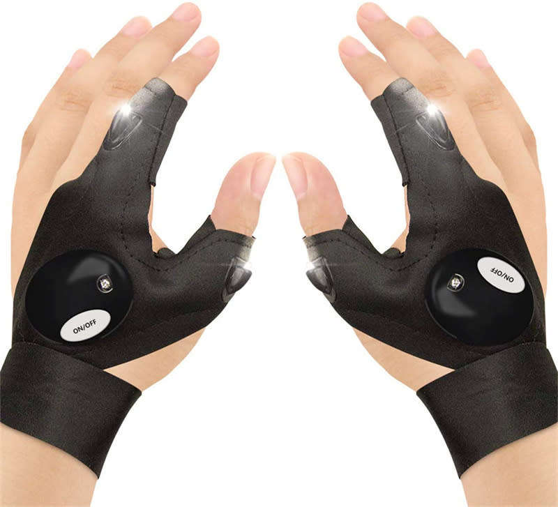 LED Flashlight Fingerless Gloves, Fingerless Night Light, Waterproof Flashlight Gloves - 1 Pair