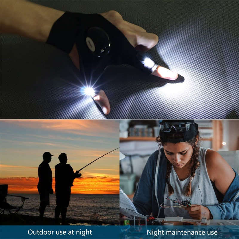 LED Flashlight Fingerless Gloves, Fingerless Night Light, Waterproof Flashlight Gloves - 1 Pair