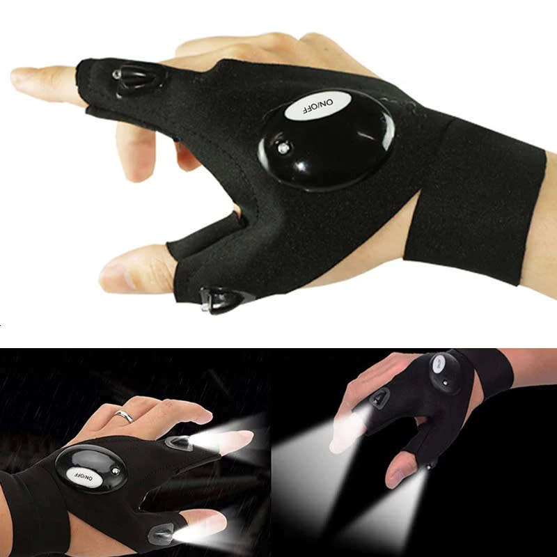 LED Flashlight Fingerless Gloves, Fingerless Night Light, Waterproof Flashlight Gloves - 1 Pair