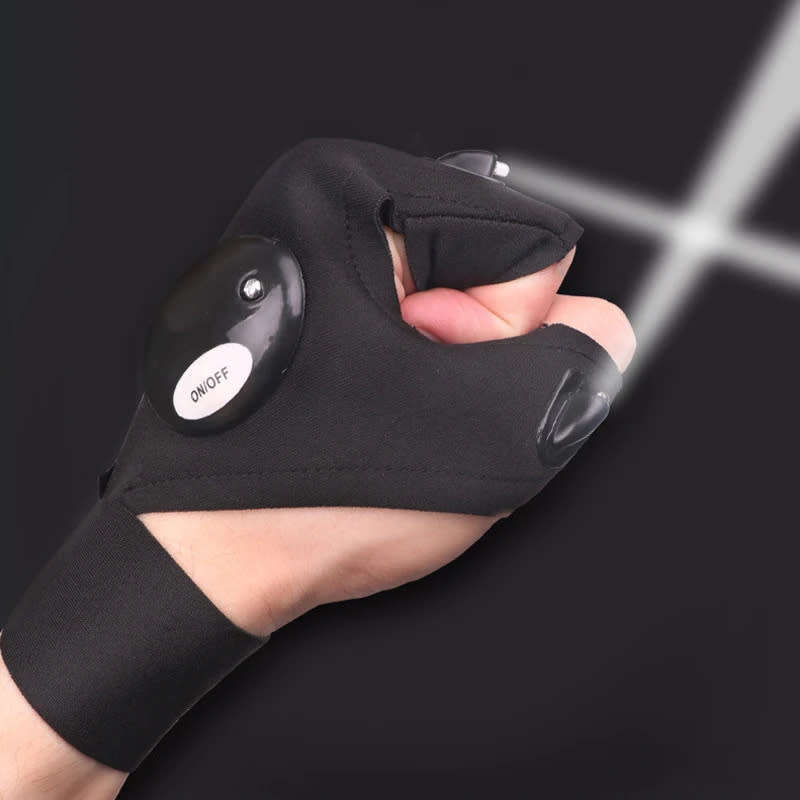 LED Flashlight Fingerless Gloves, Fingerless Night Light, Waterproof Flashlight Gloves - 1 Pair