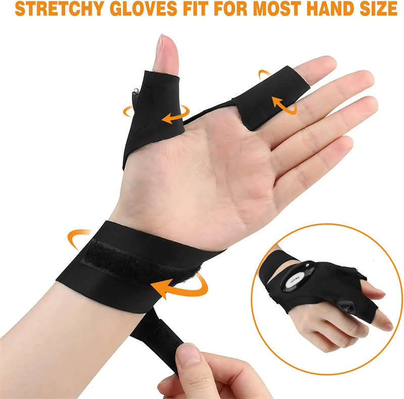 LED Flashlight Fingerless Gloves, Fingerless Night Light, Waterproof Flashlight Gloves - 1 Pair