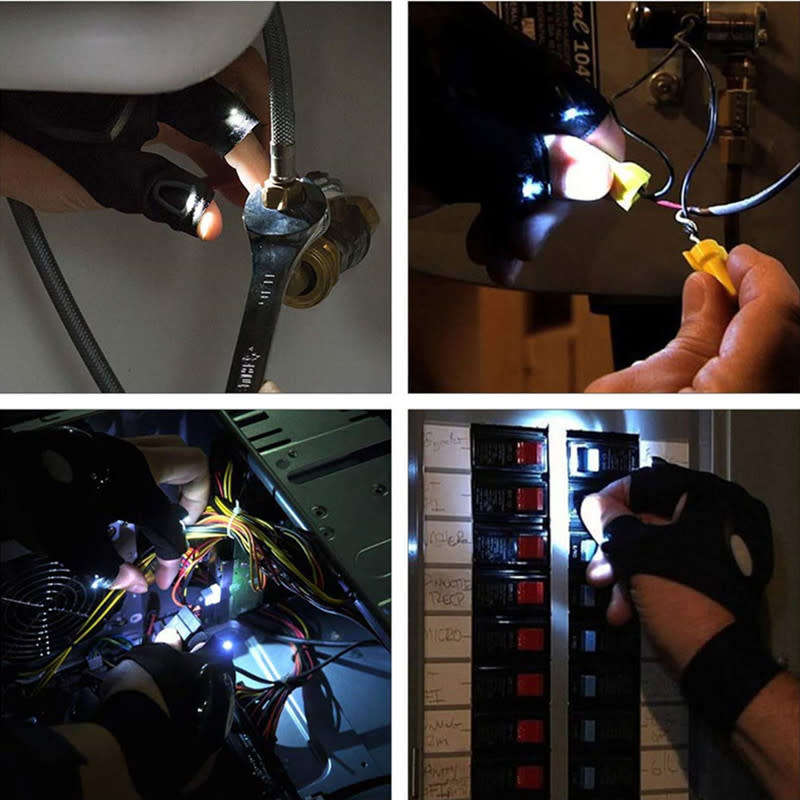 LED Flashlight Fingerless Gloves, Fingerless Night Light, Waterproof Flashlight Gloves - 1 Pair