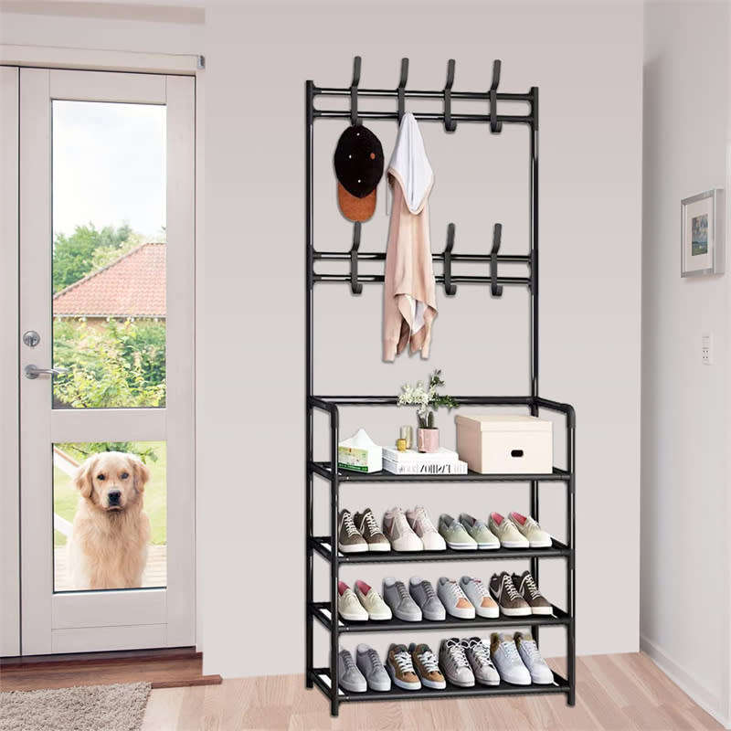 Coat Rack Shoe Rack 3-in-1 Metal Storage Rack Design for Your Hallway