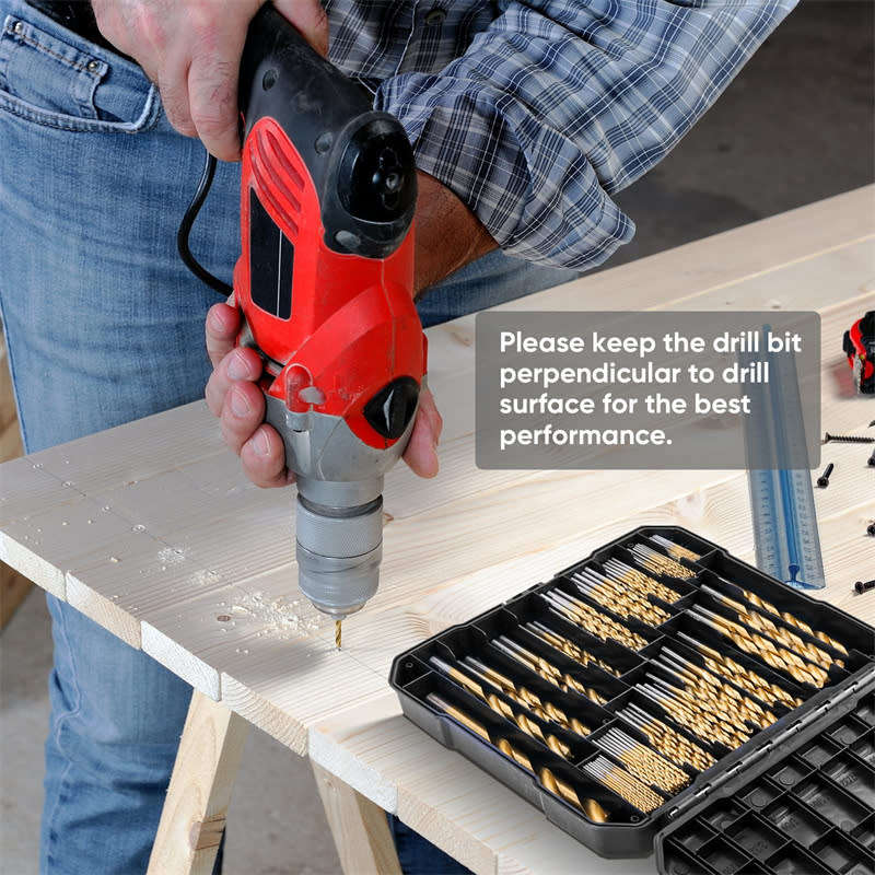 99 Pcs Twisted Metal Tools HSS 135° Tip Titanium Coated Twist Drill Bits Set with Storage Box