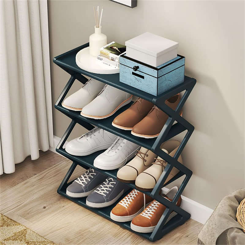 Five-Layer X-Shaped Foldable Plastic Shoe Rack Organizer