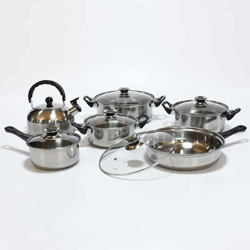 12 PCS Non-Stick Frying Pan Cookware Set Multifunctional Stainless Steel Pot Kitchen Stir-Frying Set