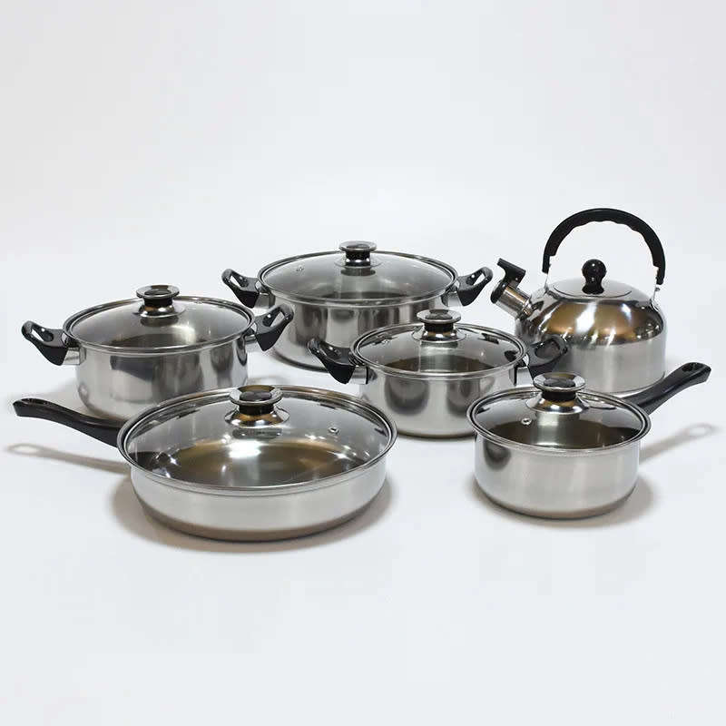12 PCS Non-Stick Frying Pan Cookware Set Multifunctional Stainless Steel Pot Kitchen Stir-Frying Set