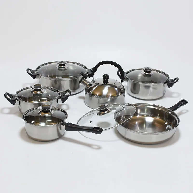 12 PCS Non-Stick Frying Pan Cookware Set Multifunctional Stainless Steel Pot Kitchen Stir-Frying Set