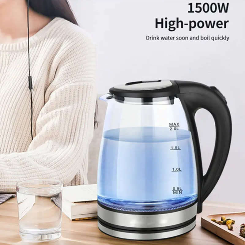 2L Stainless Steel Electric Kettle with LED Light Glass Hot Water Kettle