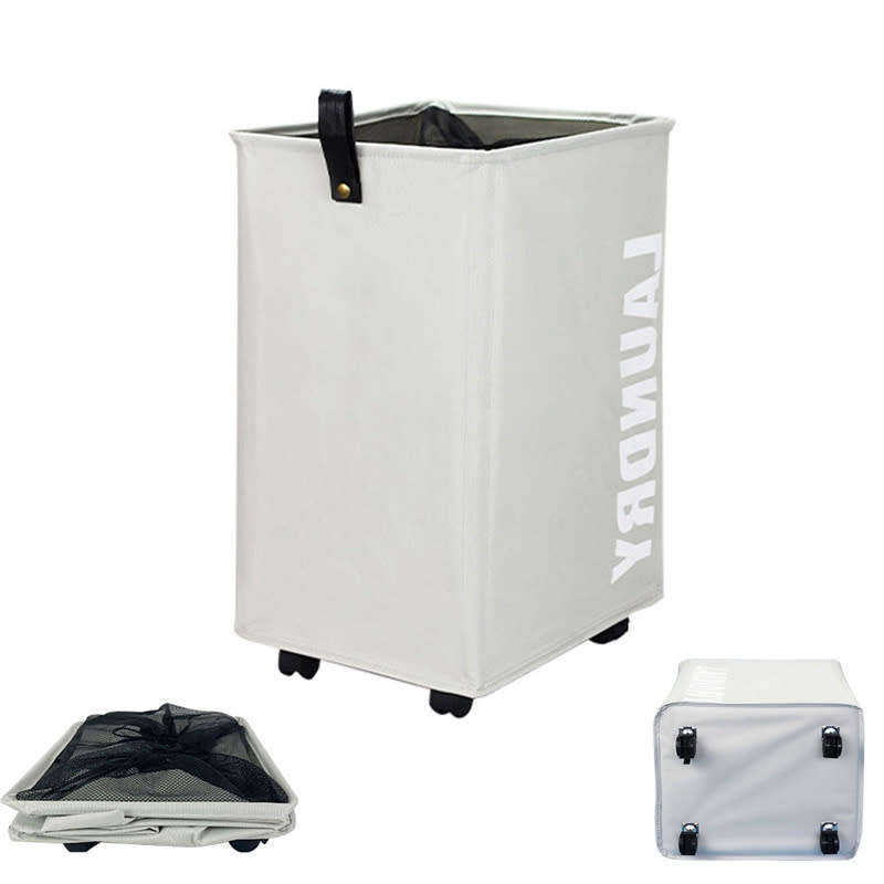 Foldable Laundry Basket with 360° Rolling Wheels, Dustproof Breathable Mesh Lined Laundry Basket
