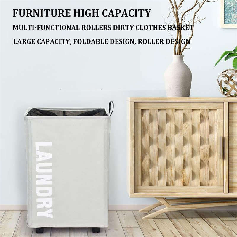 Foldable Laundry Basket with 360° Rolling Wheels, Dustproof Breathable Mesh Lined Laundry Basket