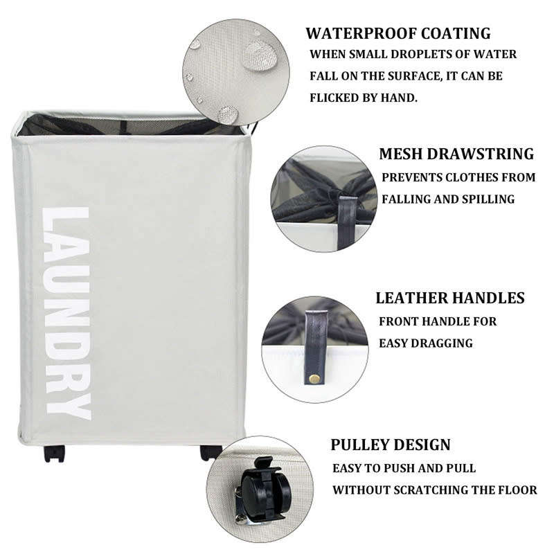 Foldable Laundry Basket with 360° Rolling Wheels, Dustproof Breathable Mesh Lined Laundry Basket