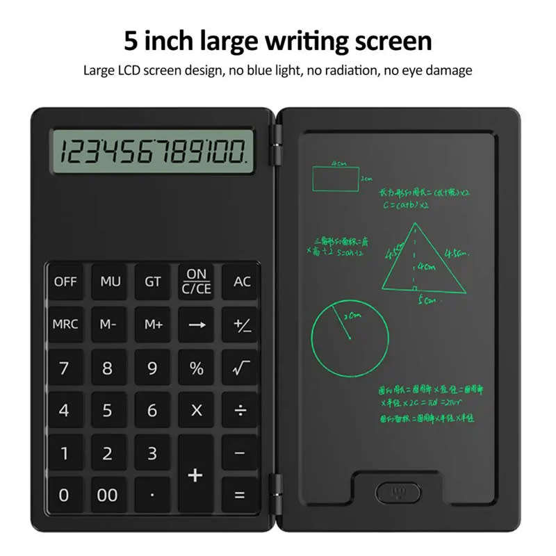 Mini Foldable 12-digit Scientific Calculator with 5-inch LCD Notepad and Stylus