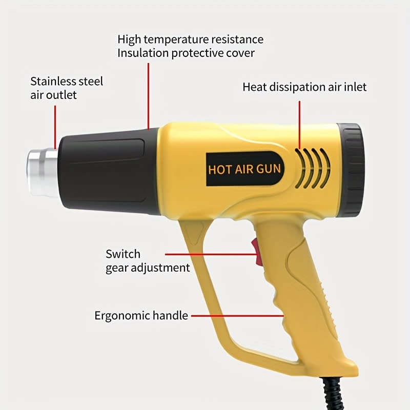 Industrial Grade 2000W Handheld Heat Gun with Dual Temperature Settings, EU Plug