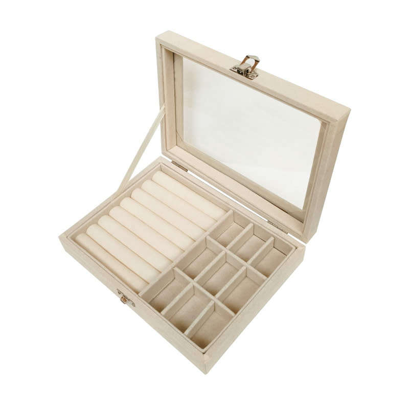 Clear Lid Velvet Jewelry Storage Box for Rings Earrings Necklace Tray Display Box