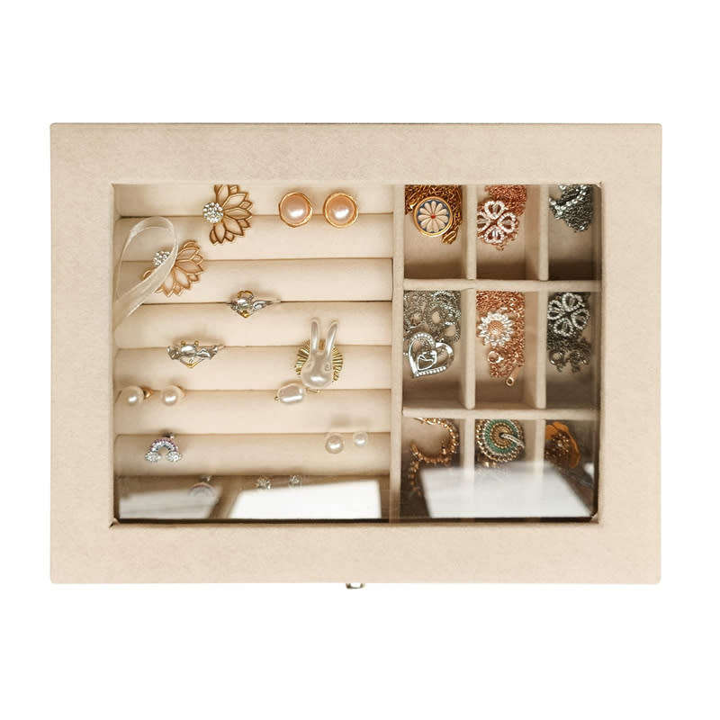 Clear Lid Velvet Jewelry Storage Box for Rings Earrings Necklace Tray Display Box