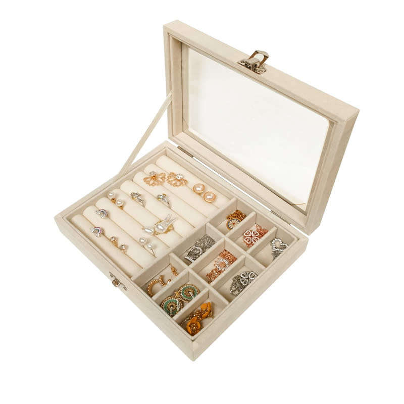 Clear Lid Velvet Jewelry Storage Box for Rings Earrings Necklace Tray Display Box