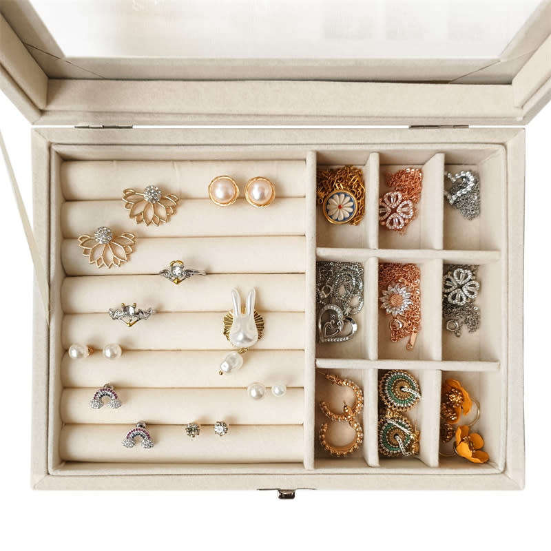 Clear Lid Velvet Jewelry Storage Box for Rings Earrings Necklace Tray Display Box