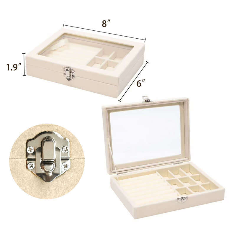Clear Lid Velvet Jewelry Storage Box for Rings Earrings Necklace Tray Display Box