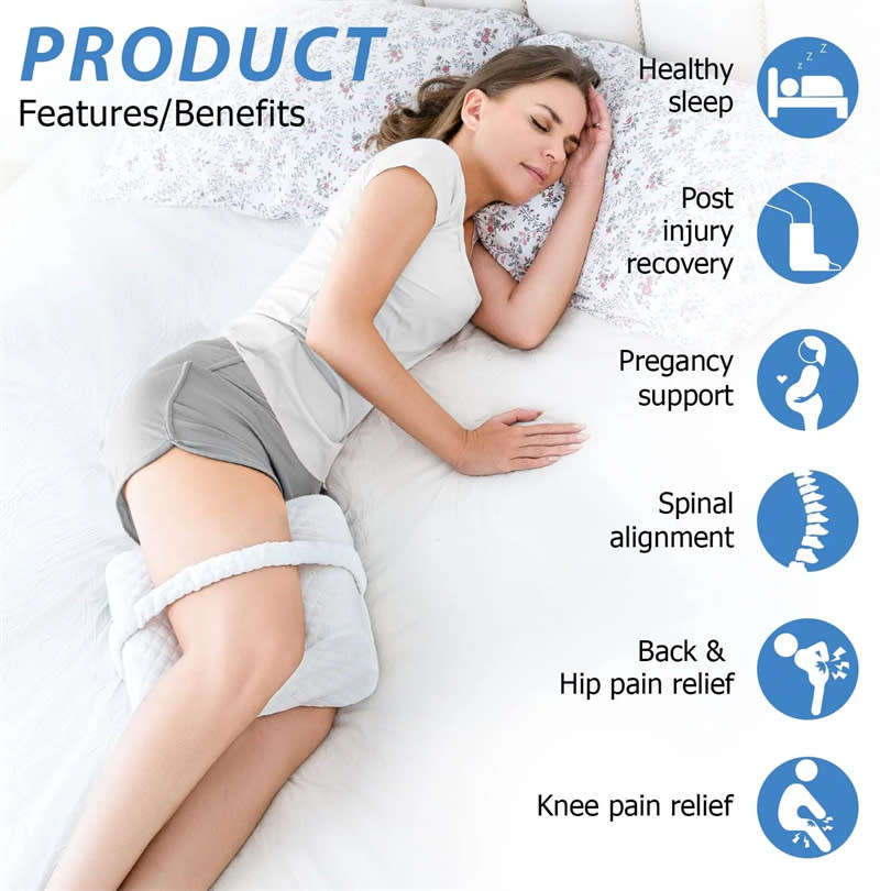 Side Sleeper Knee Pillow with Leg Straps, Memory Foam Leg Wedge Pillow Washable