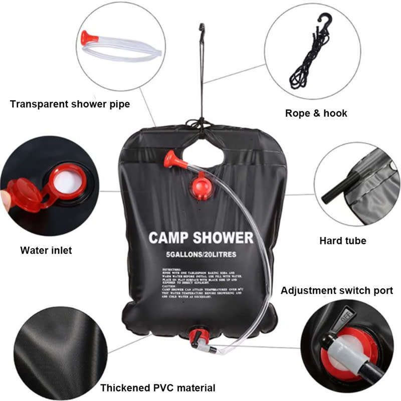 20L Portable Solar Heated Camping Shower Bag Outdoor Shower Water Bag