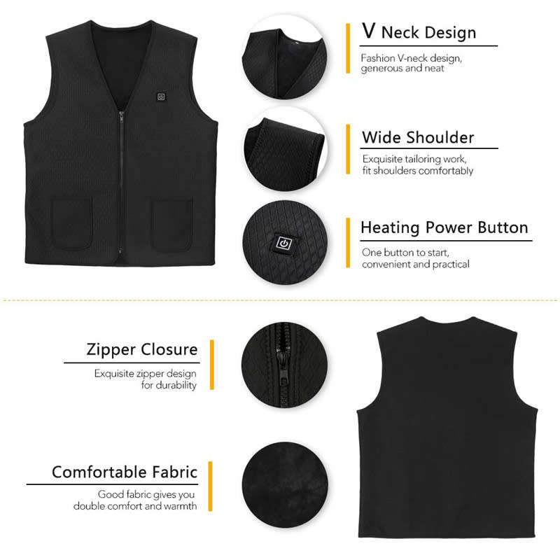 Electric Heated Vest Winter Warm Jacket USB Electric Heating 2XL
