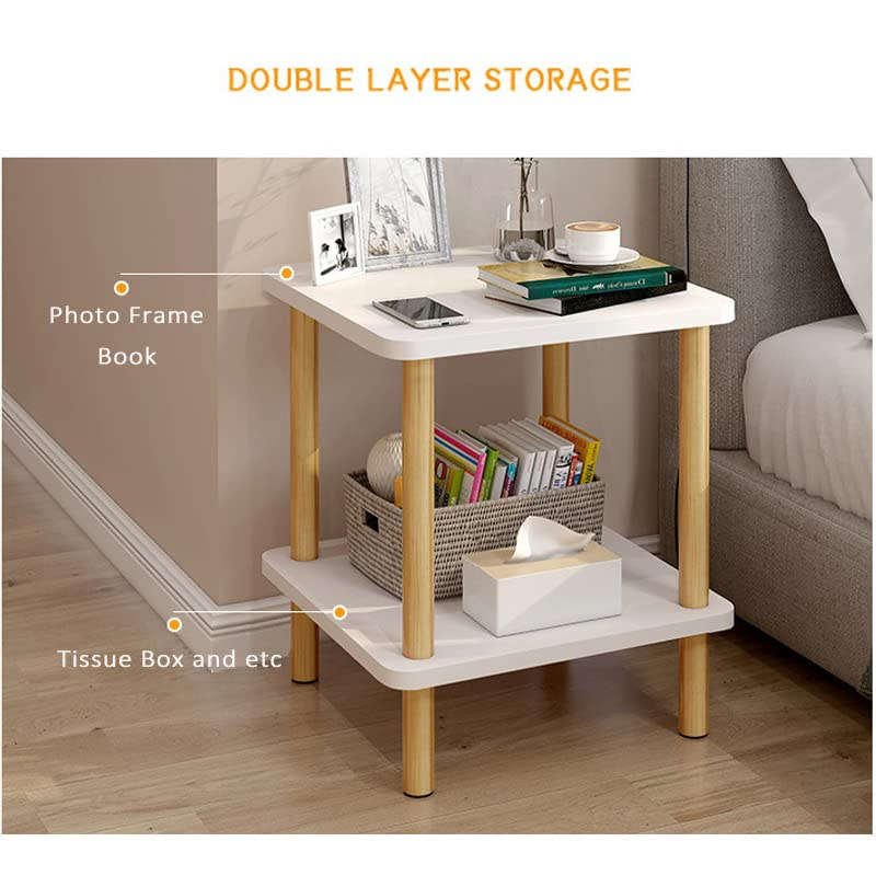 2-Tier Side Table Sofa Bed Side Table Bedroom Storage 40 x 40 x 53 cm