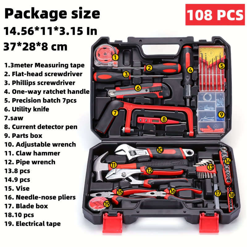 108PCS Marine Transport Tool Set, Car Repair Tool Set with Easy-to-carry Storage Tool Box