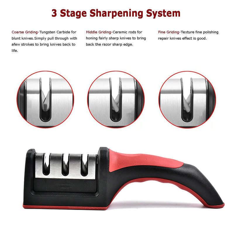 3 in 1 Knife and Scissors Sharpener with Non-slip Handle Suitable for All Kinds of Knives