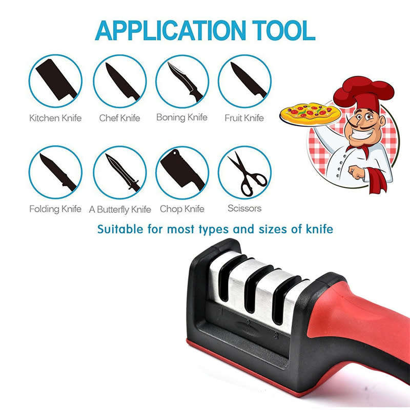 3 in 1 Knife and Scissors Sharpener with Non-slip Handle Suitable for All Kinds of Knives