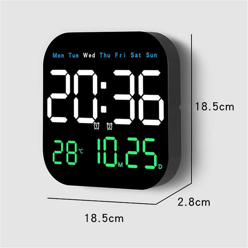 LED Digital Wall Clock Electronic Alarm Clock Bedroom Desk Clock with Temperature Calendar