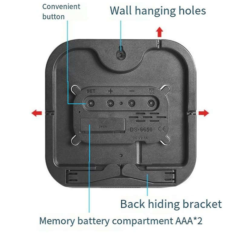 LED Digital Wall Clock Electronic Alarm Clock Bedroom Desk Clock with Temperature Calendar