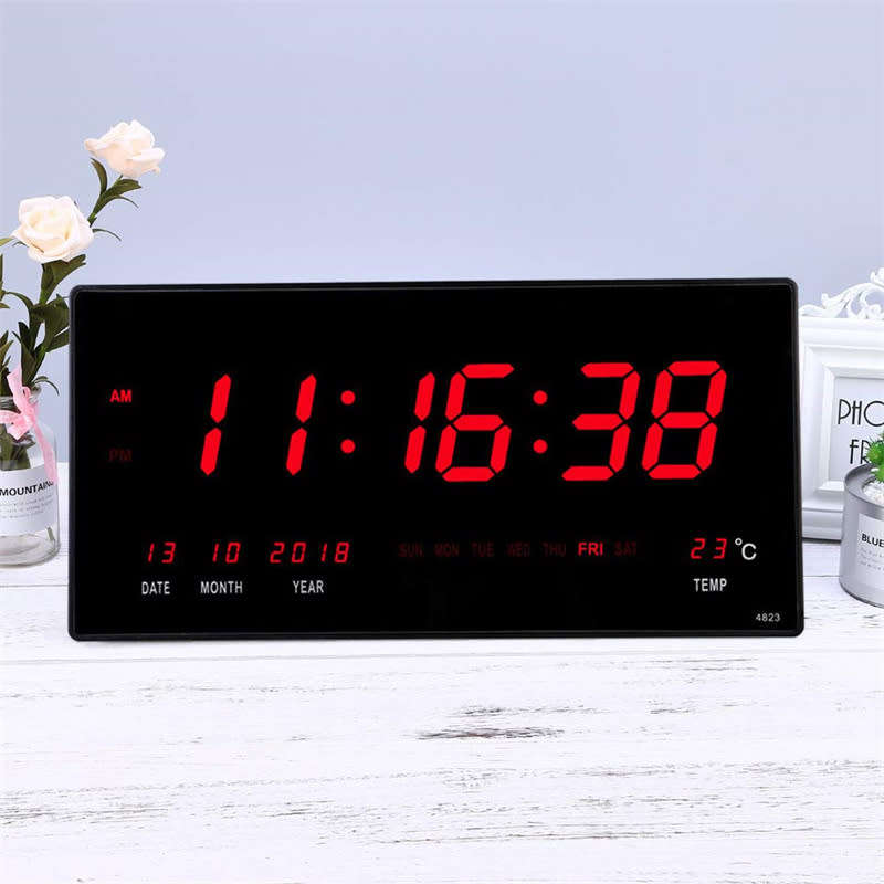 18.5 Inch Extra Large LED Digital Wall Clock/Calendar Large Display, Wall Mounted Desk Clock Timer