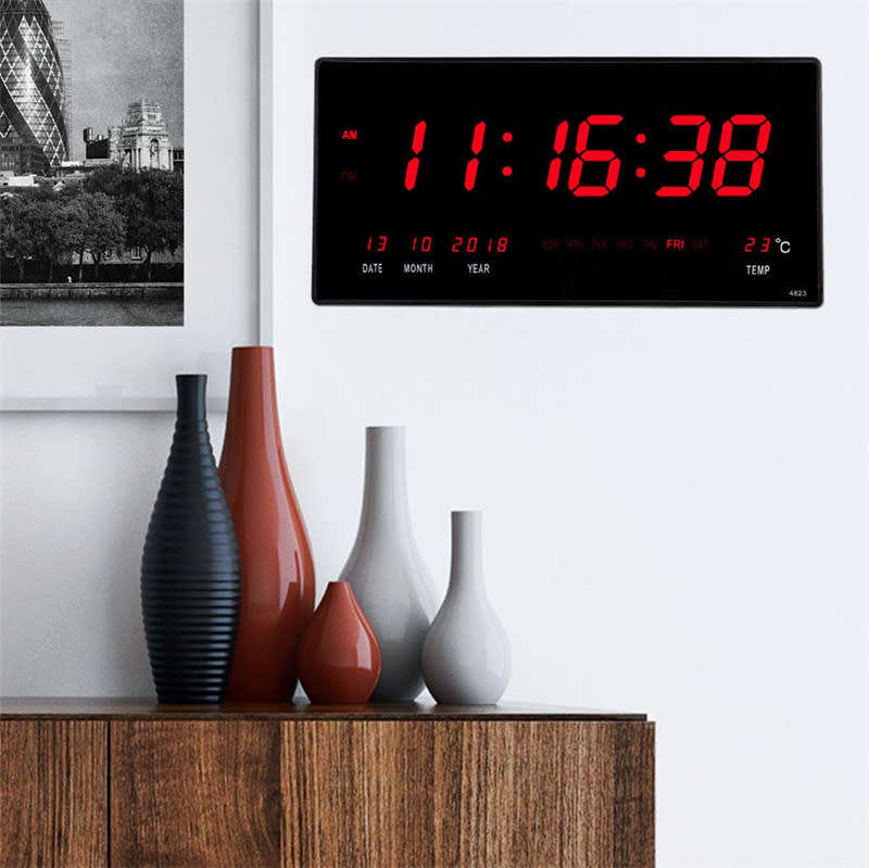 18.5 Inch Extra Large LED Digital Wall Clock/Calendar Large Display, Wall Mounted Desk Clock Timer