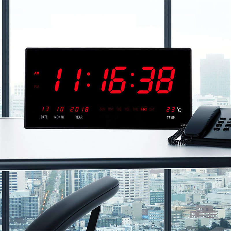 18.5 Inch Extra Large LED Digital Wall Clock/Calendar Large Display, Wall Mounted Desk Clock Timer