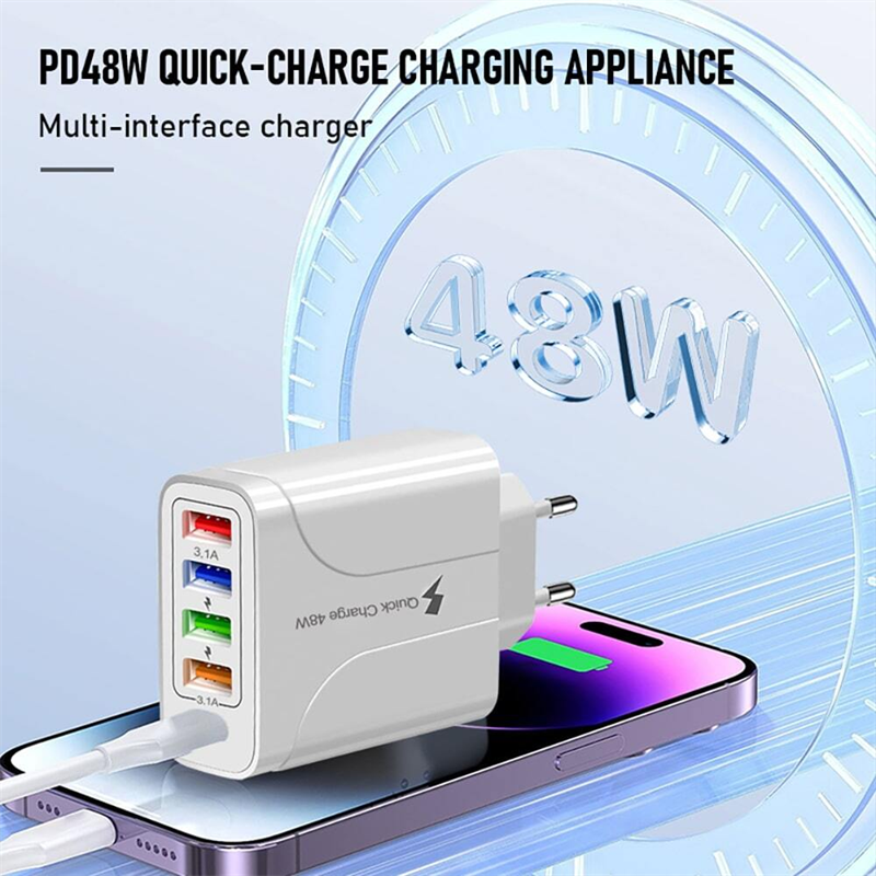 48W USB 5-in-1 Fast Wall Charger Adapter