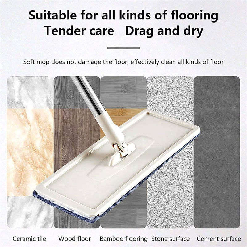 2 in 1 Scratch Cleaning Mop with Bucket Hands Free Microfiber Flat Magic Spin Mop 360° System