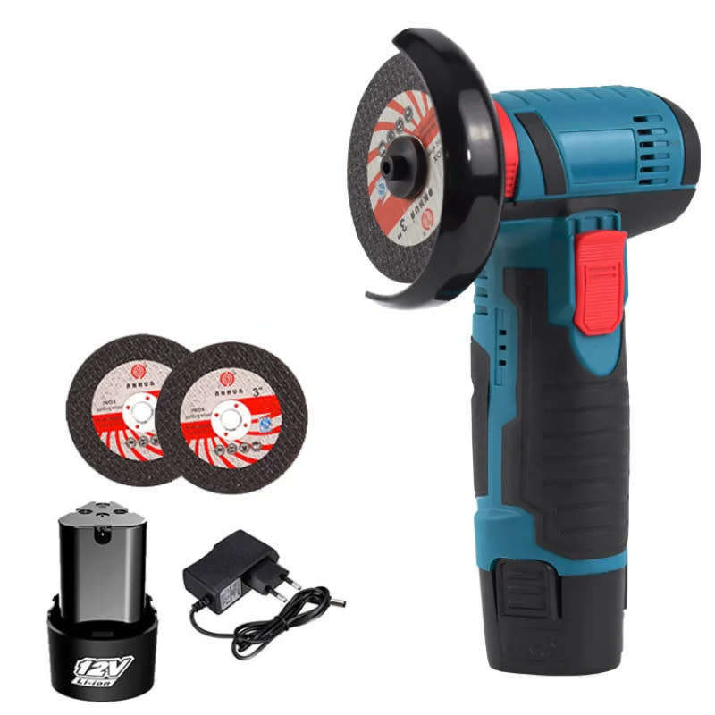 12V Cordless Mini Angle Grinder, Handheld Lithium Battery Cordless Polishing and Cutting Machine