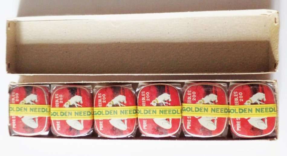 SEALED GOLDEN GRAMOPHONE NEEDLES - TIN WITH TWO DOGS - 6 TINS IN LOT