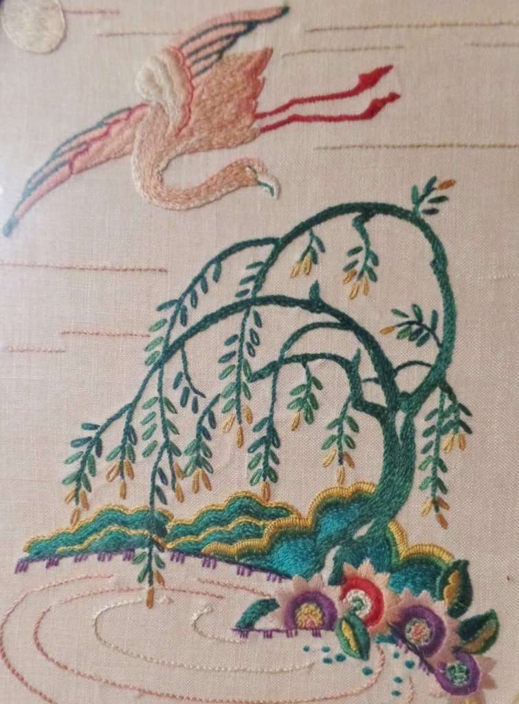 FRAMED EMBROIDERIES IN GILT WOOD FRAMES