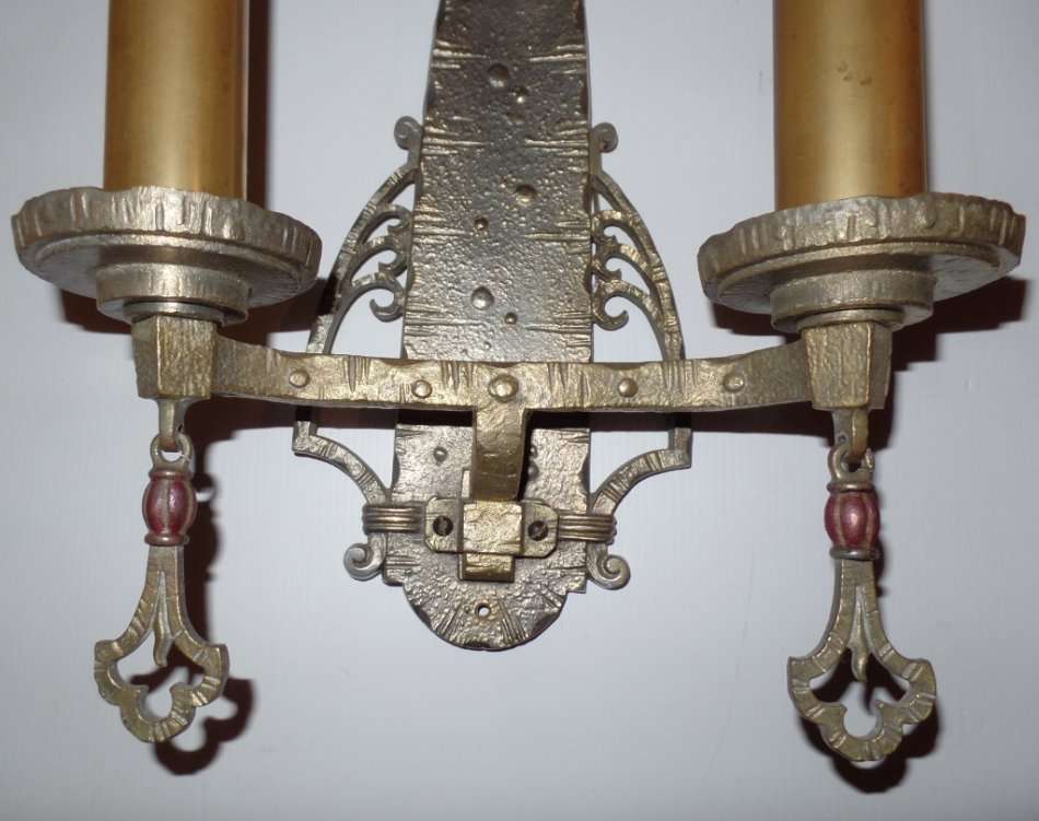 ART NOUVEAU SILVERED BRONZE WALL LIGHTS - TWO MATCHING PAIRS - REWIRED