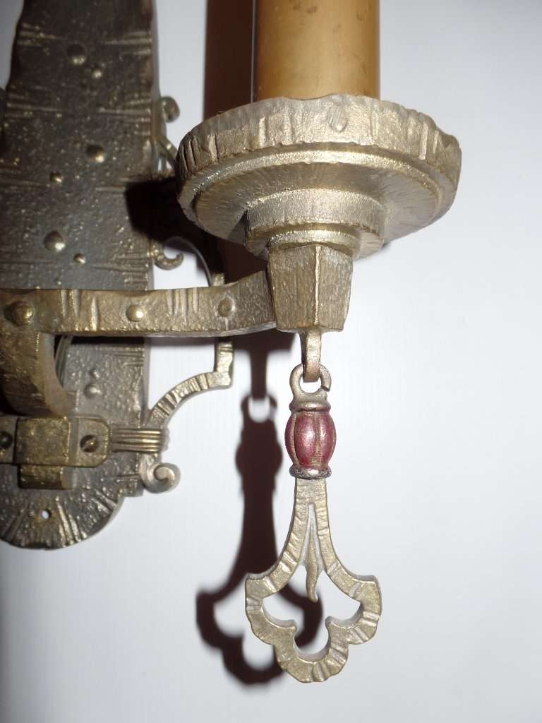 ART NOUVEAU SILVERED BRONZE WALL LIGHTS - TWO MATCHING PAIRS - REWIRED