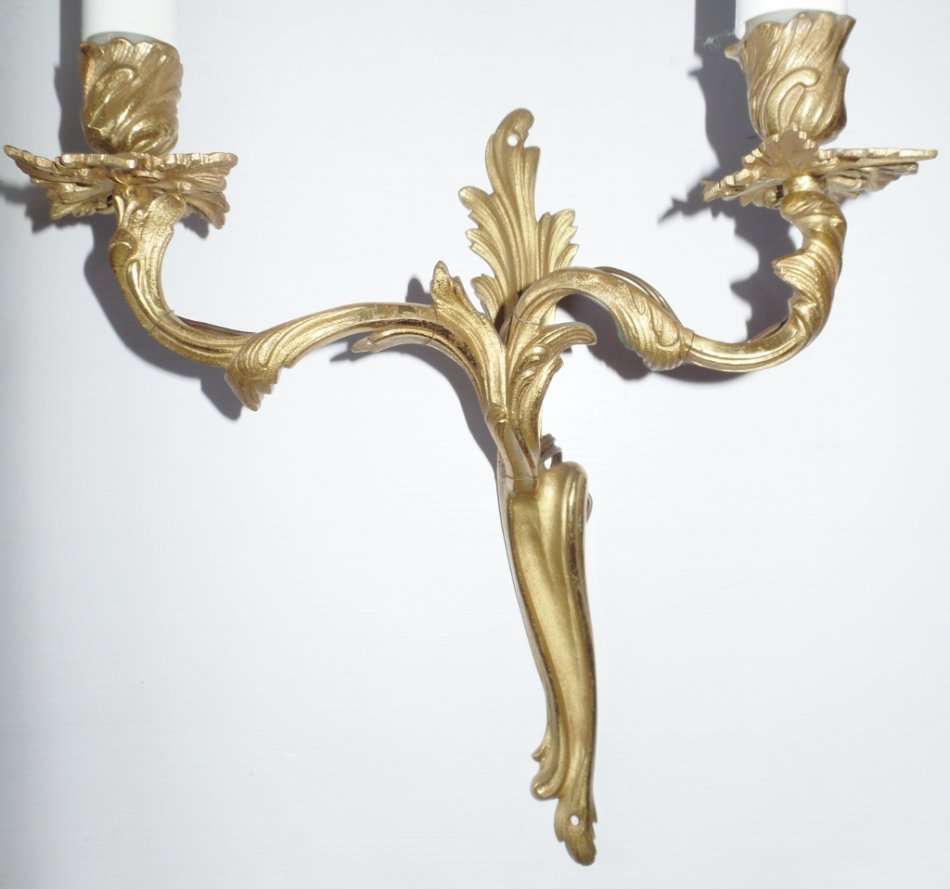 ANTIQUE GILT BRONZE WALL LIGHTS - TWO PAIRS AVAILABLE