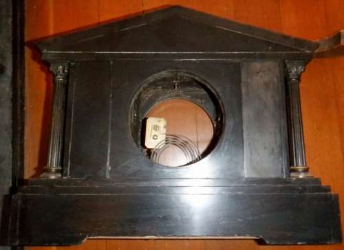 ANTIQUE BLACK ONYX MANTLE CLOCK CASE WITH 8 BRASS CORINTHIAN COLUMNS