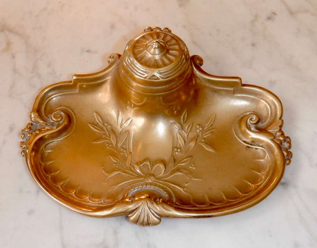 Art Nouveau brass inkstand