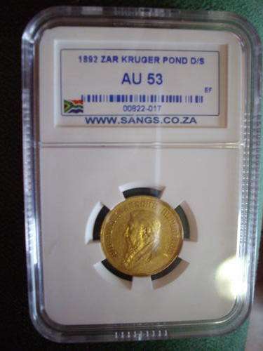 1892 POND D/S  ZAR GOLD (RARE) AU53